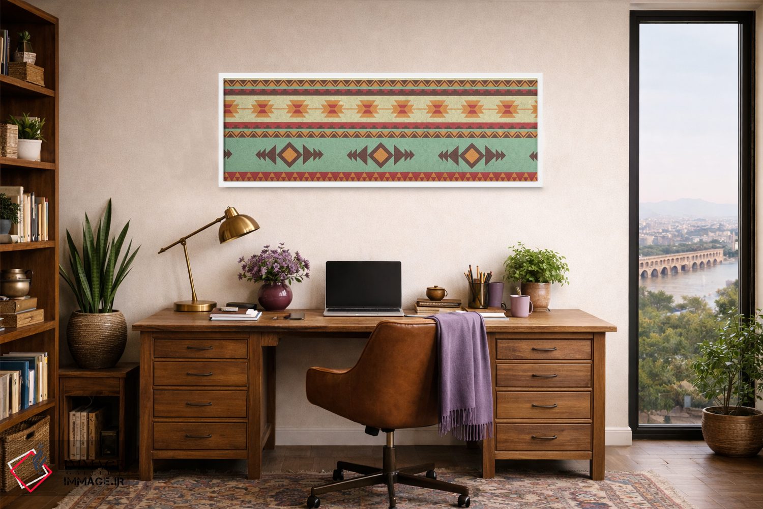 تابلو دکوراتیو طرح قبیله ای سبز و زرد اثر فایو بای فایو کالکتیو - D1W