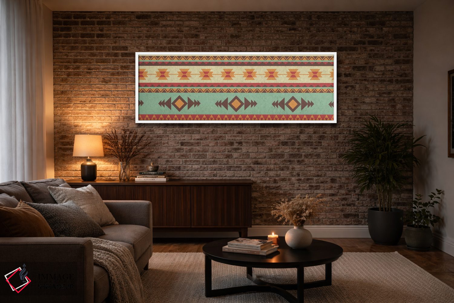 تابلو دکوراتیو طرح قبیله ای سبز و زرد اثر فایو بای فایو کالکتیو - D3W