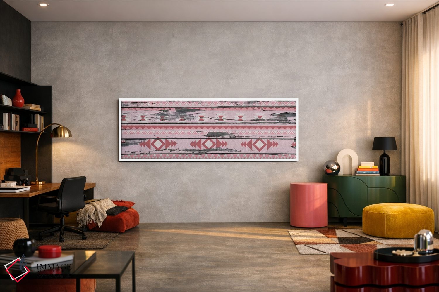 تابلو انتزاعی طرح قبیله ای صورتی روی چوب اثر فایو بای فایو کالکتیو - D4W