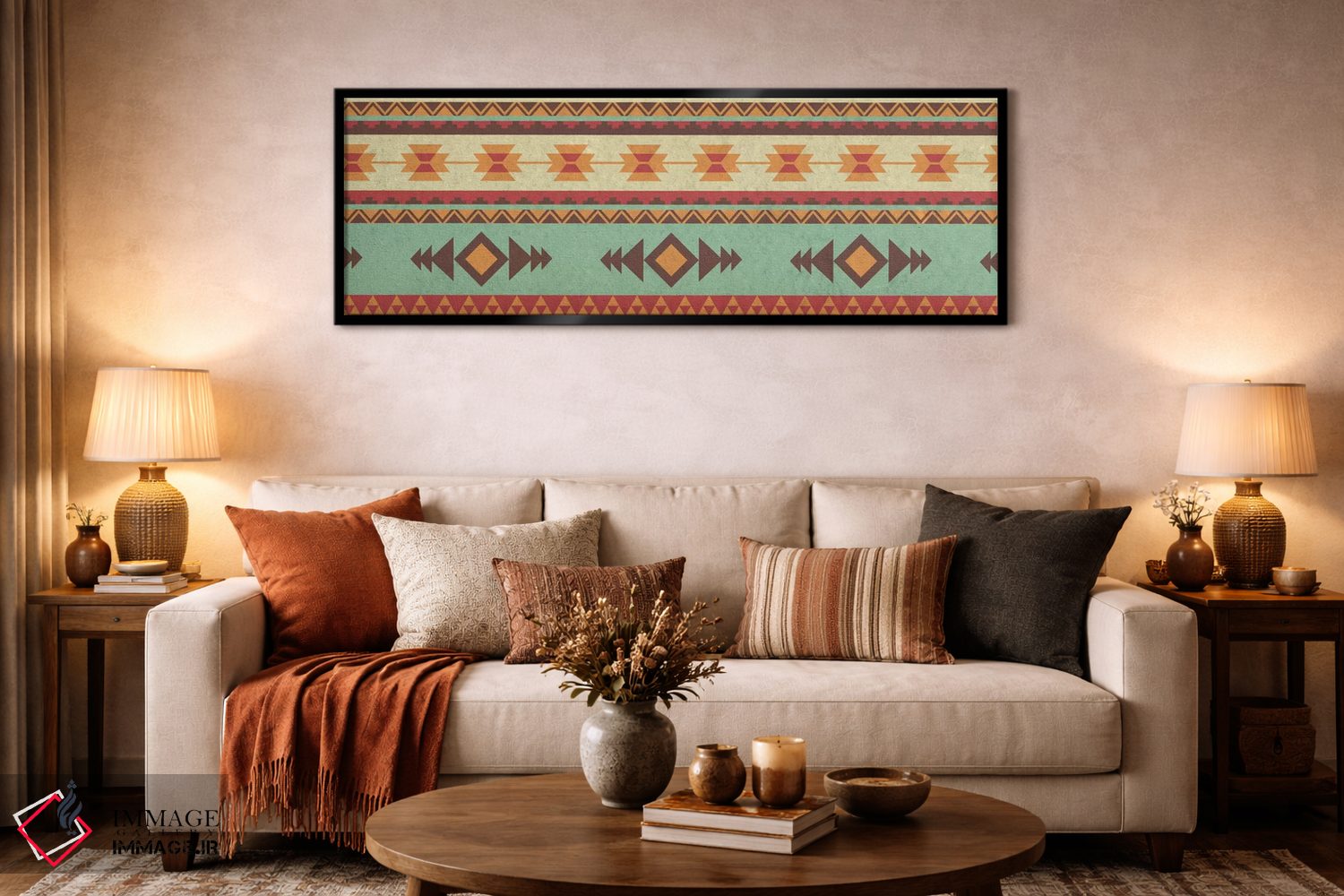 تابلو دکوراتیو طرح قبیله ای سبز و زرد اثر فایو بای فایو کالکتیو - D6B