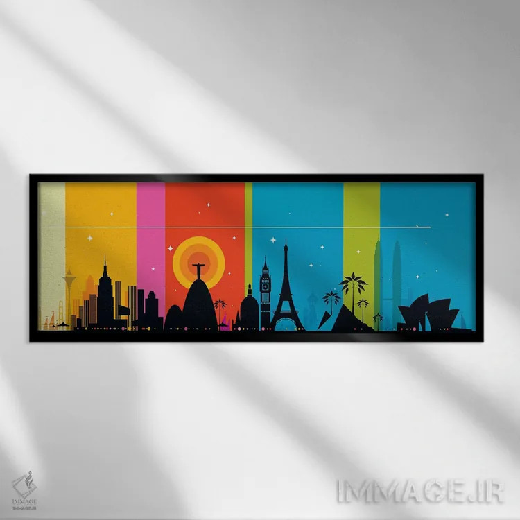 تابلو مدرن آیکون های جهان اثر بو لوندبرگ - نمای قابدار مشکی