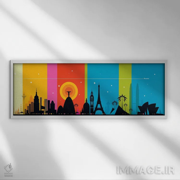 تابلو مدرن آیکون های جهان اثر بو لوندبرگ - نمای قابدار سفید