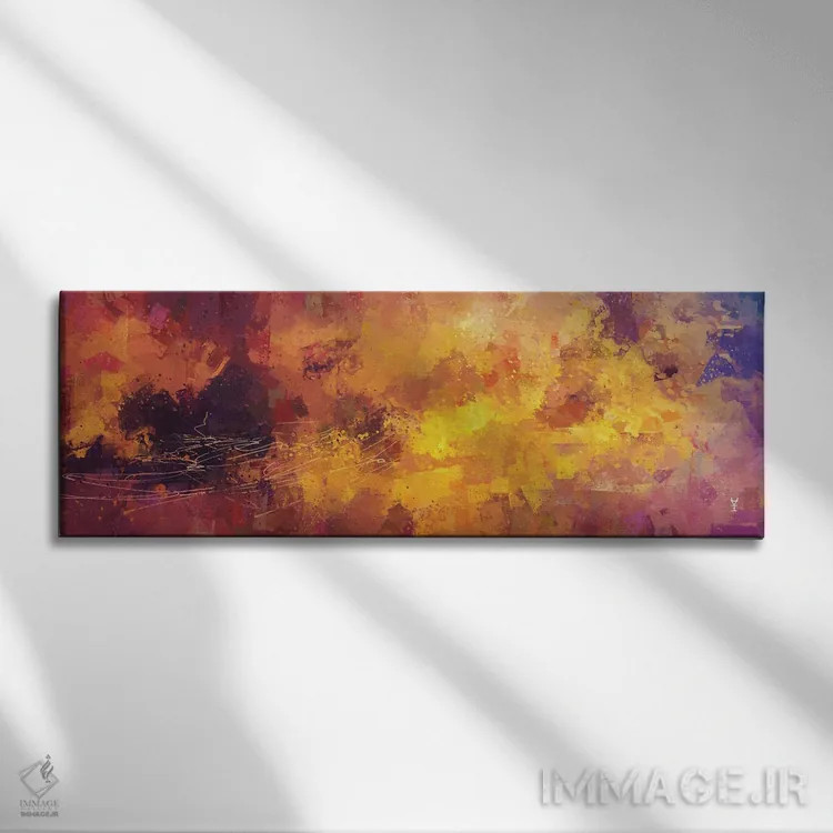 تابلو دکوراتیو انتزاعی سرخ و زرد اثر وان کردی - نمای روبهرو روی دیوار
