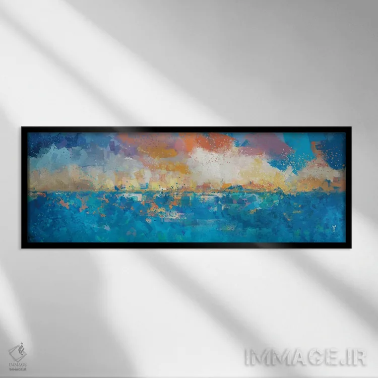 تابلو انتزاعی منظره دریایی در غروب یک اثر وان کردی - نمای قابدار مشکی