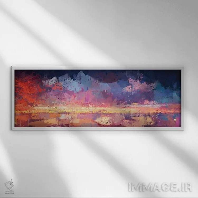 تابلو انتزاعی غروب در ماتریکس اثر وان کردی - نمای قابدار سفید