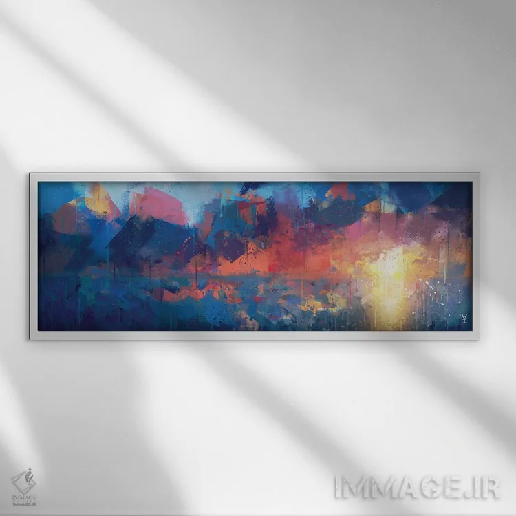 تابلو انتزاعی کبالت سرکش اثر وان کردی - نمای قابدار سفید