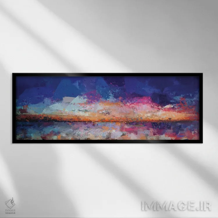 تابلو انتزاعی منظره دریایی در غروب دو اثر وان کردی - نمای قابدار مشکی