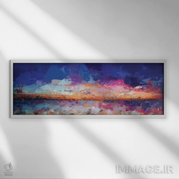 تابلو انتزاعی منظره دریایی در غروب دو اثر وان کردی - نمای قابدار سفید