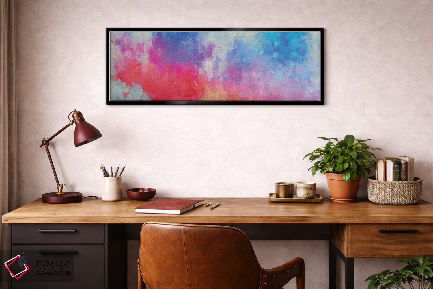 تابلو دکوراتیو انتزاعی صورتی، قرمز و آبی اثر وان کردی - D3B