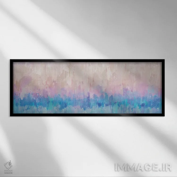 تابلو انتزاعی بارش پاستلی اثر وان کردی - نمای قابدار مشکی