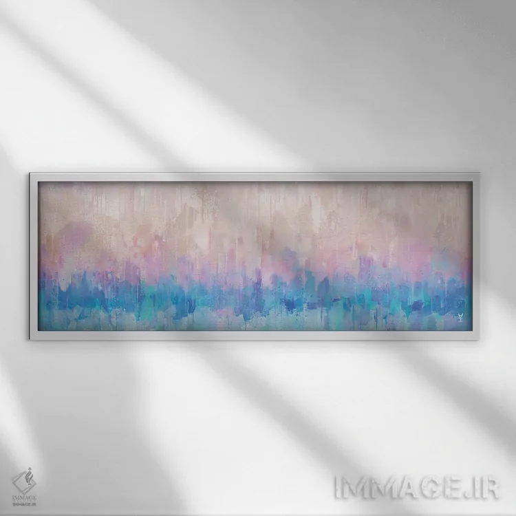 تابلو انتزاعی بارش پاستلی اثر وان کردی - نمای قابدار سفید