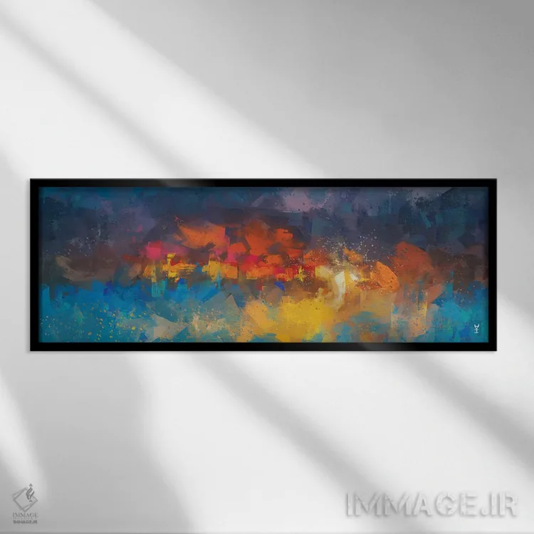 تابلو انتزاعی برخاستن ققنوس اثر وان کردی - نمای قابدار مشکی