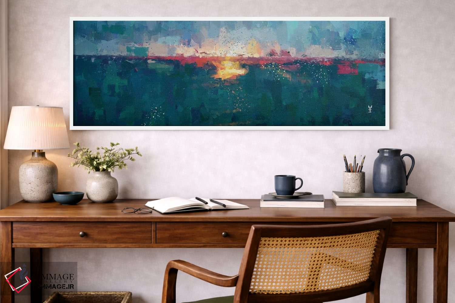 تابلو انتزاعی منظره دریایی در غروب سه اثر وان کردی - D1W