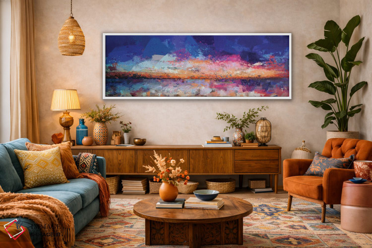 تابلو انتزاعی منظره دریایی در غروب دو اثر وان کردی - D1W