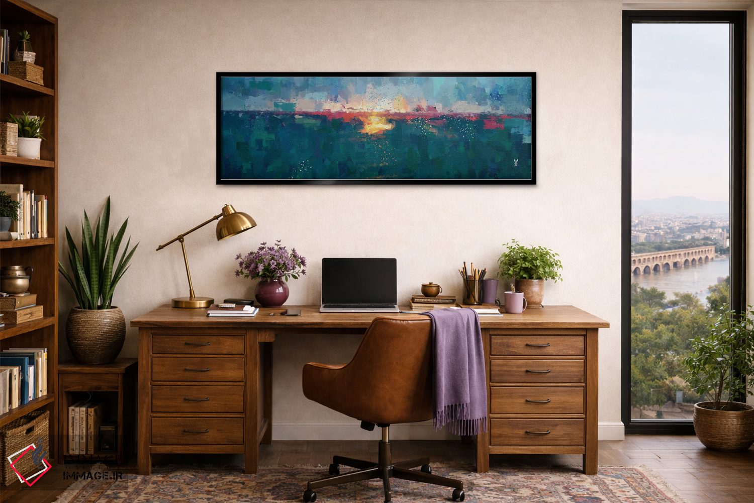 تابلو انتزاعی منظره دریایی در غروب سه اثر وان کردی - D4B