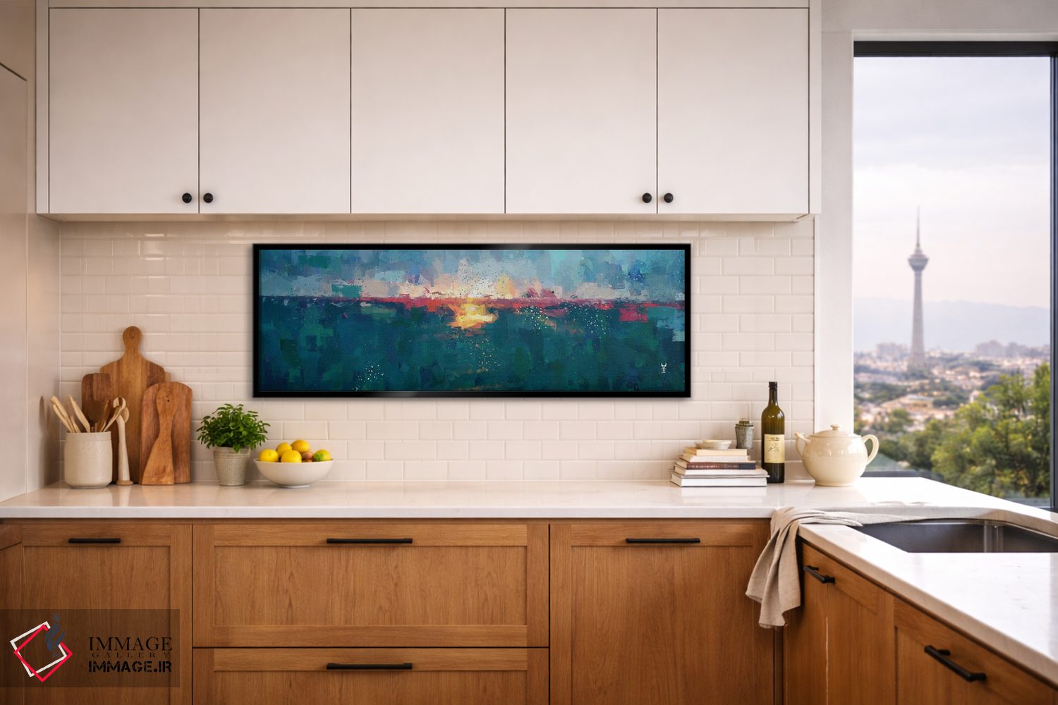 تابلو انتزاعی منظره دریایی در غروب سه اثر وان کردی - D5B