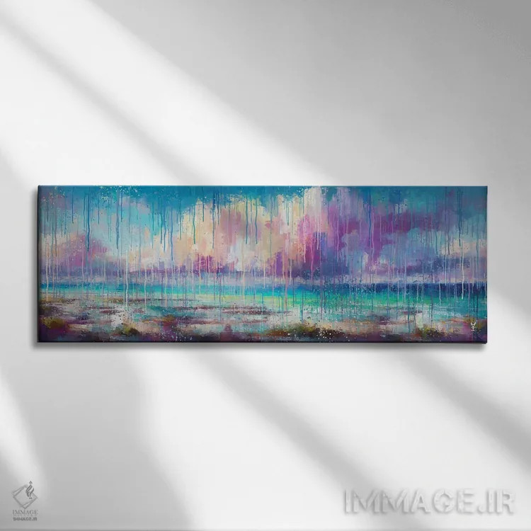 تابلو انتزاعی نجواهای ساحل اثر وان کردی - نمای روبهرو روی دیوار