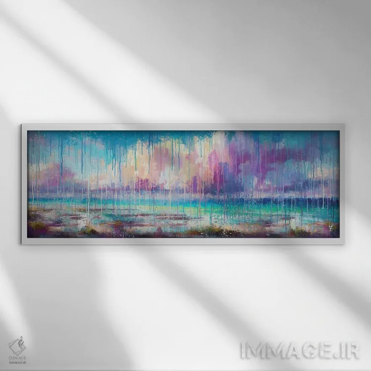 تابلو انتزاعی نجواهای ساحل اثر وان کردی - نمای قابدار سفید