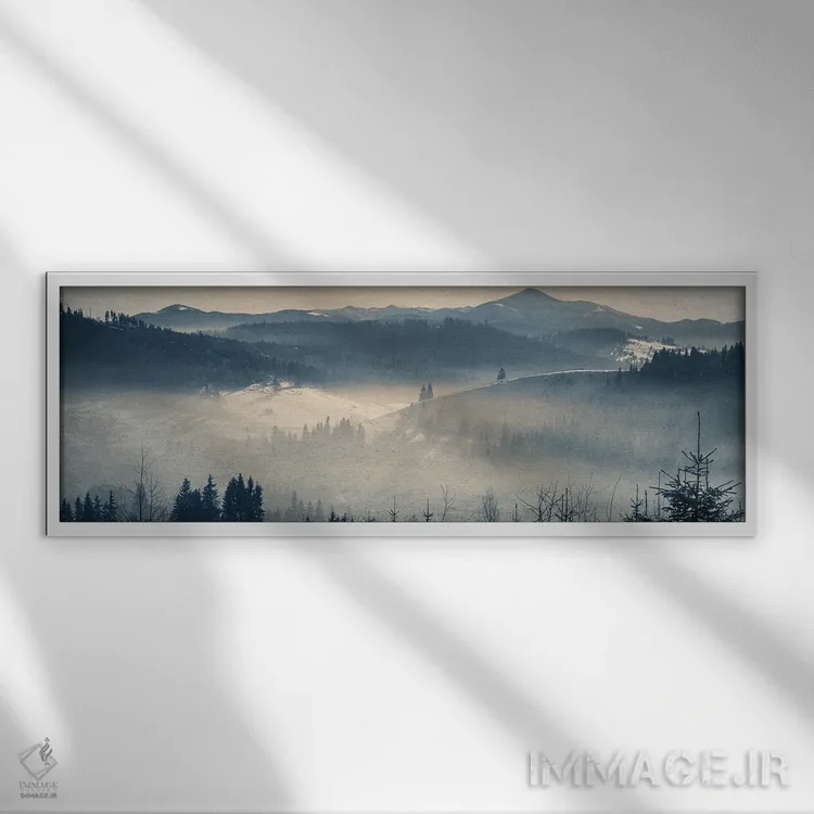 تابلو دکوراتیو گرگ ومیش یخبندان در کوهستان اثر والریکس - نمای قابدار سفید