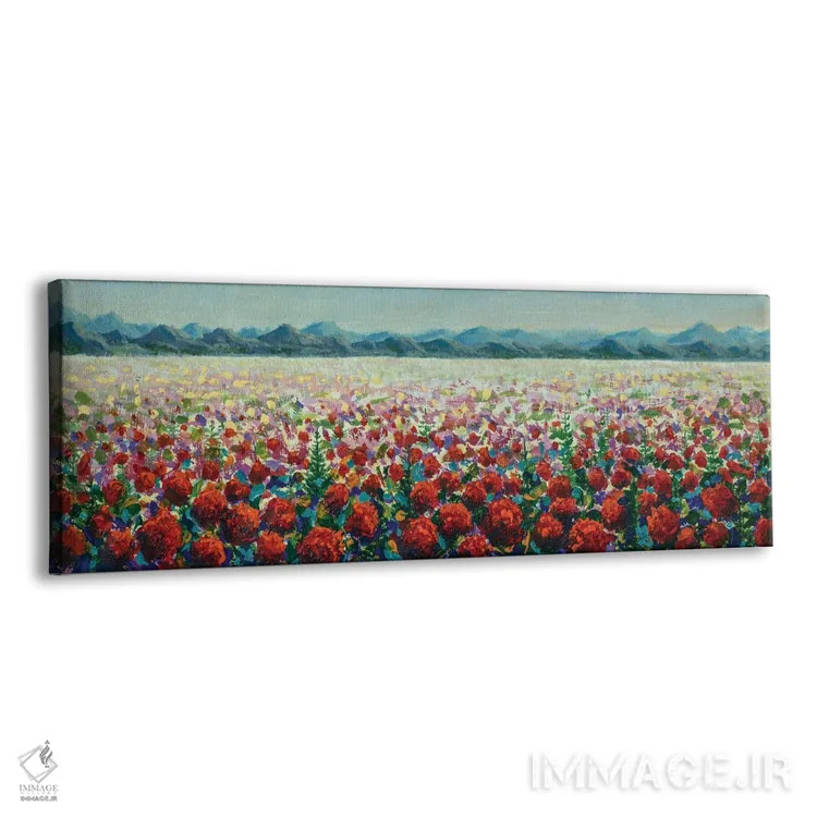 تابلو دکوراتیو چمنزارهای پوشیده از شقایق های خودرو قرمز در کوه ها اثر والری ریباکوف - نمای پرسپکتیو محصول