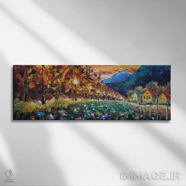 تابلو انتزاعی منظره روستایی اثر والری ریباکوف - نمای روبهرو روی دیوار