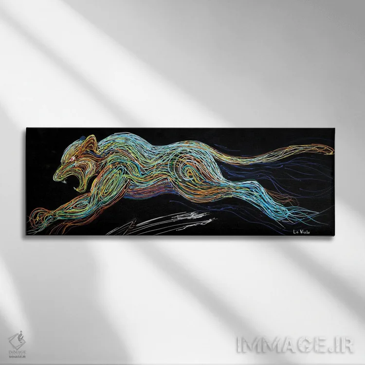 تابلو دکوراتیو یوزپلنگ در حال دویدن اثر نقاشی ویولا - نمای روبهرو روی دیوار