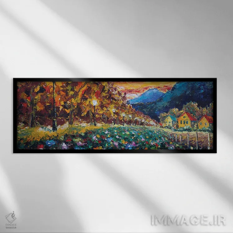 تابلو انتزاعی منظره روستایی اثر والری ریباکوف - نمای قابدار مشکی