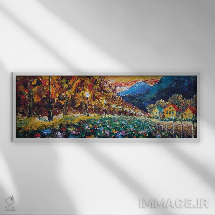 تابلو انتزاعی منظره روستایی اثر والری ریباکوف - نمای قابدار سفید