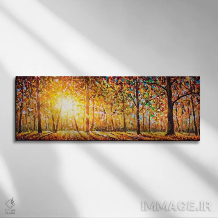 تابلو دکوراتیو پانورامای فوق عریض از جنگل شگفت انگیز در پاییز اثر والری ریباکوف - نمای روبهرو روی دیوار