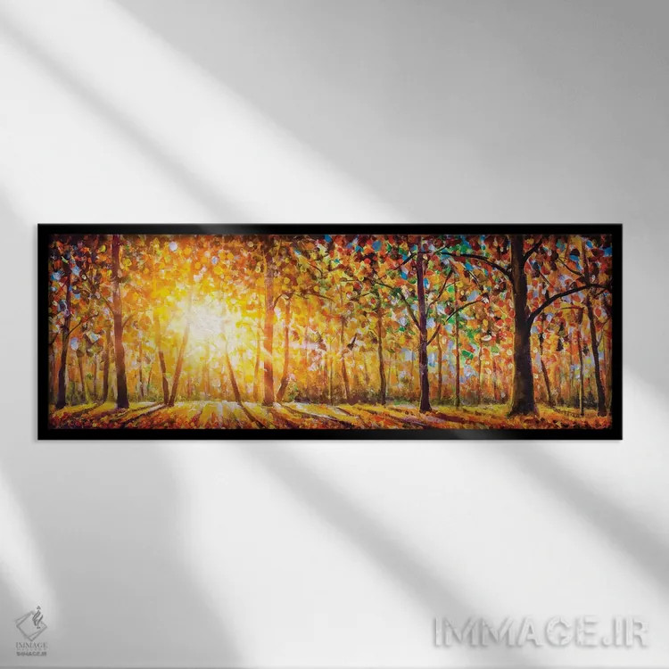 تابلو دکوراتیو پانورامای فوق عریض از جنگل شگفت انگیز در پاییز اثر والری ریباکوف - نمای قابدار مشکی