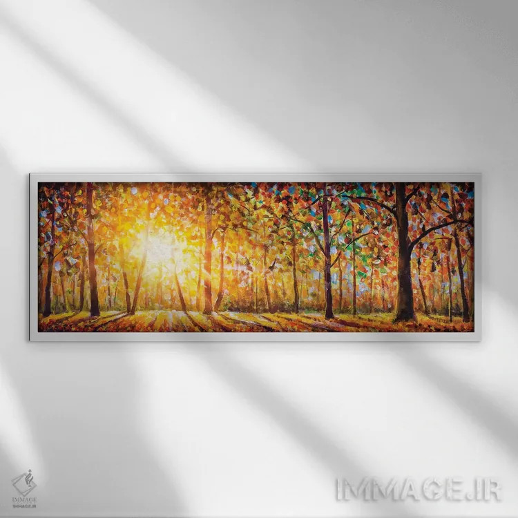 تابلو دکوراتیو پانورامای فوق عریض از جنگل شگفت انگیز در پاییز اثر والری ریباکوف - نمای قابدار سفید