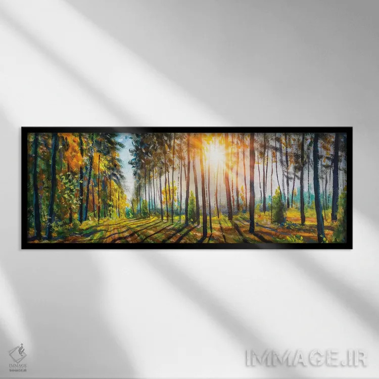 تابلو دکوراتیو چشم انداز زیبای جنگل بهاری اثر والری ریباکوف - نمای قابدار مشکی