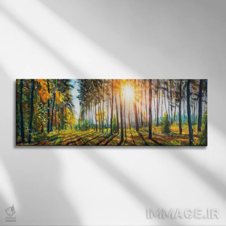 تابلو دکوراتیو چشم انداز زیبای جنگل بهاری اثر والری ریباکوف - نمای روبهرو روی دیوار