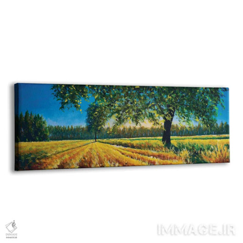 تابلو دکوراتیو پانورامای فوق عریض از مزرعه زیبا و درخت در تابستان یا پای… اثر والری ریباکوف - نمای پرسپکتیو محصول