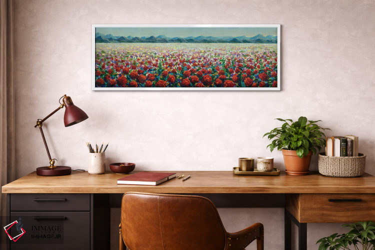 تابلو دکوراتیو چمنزارهای پوشیده از شقایق های خودرو قرمز در کوه ها اثر والری ریباکوف - D2W