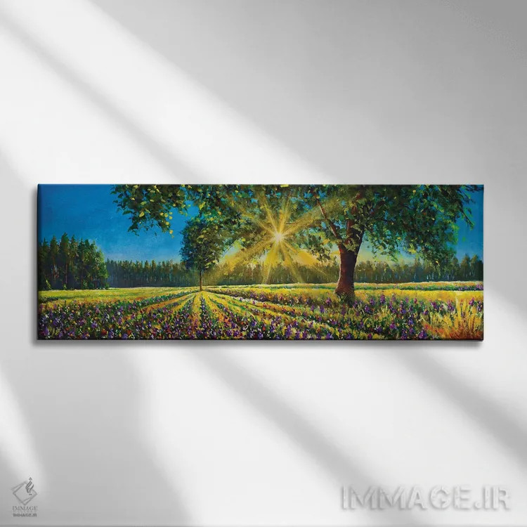 تابلو دکوراتیو Big Trees And Forest,پانورامای فوق عریض از منظره آفتابی خ… اثر والری ریباکوف - نمای روبهرو روی دیوار