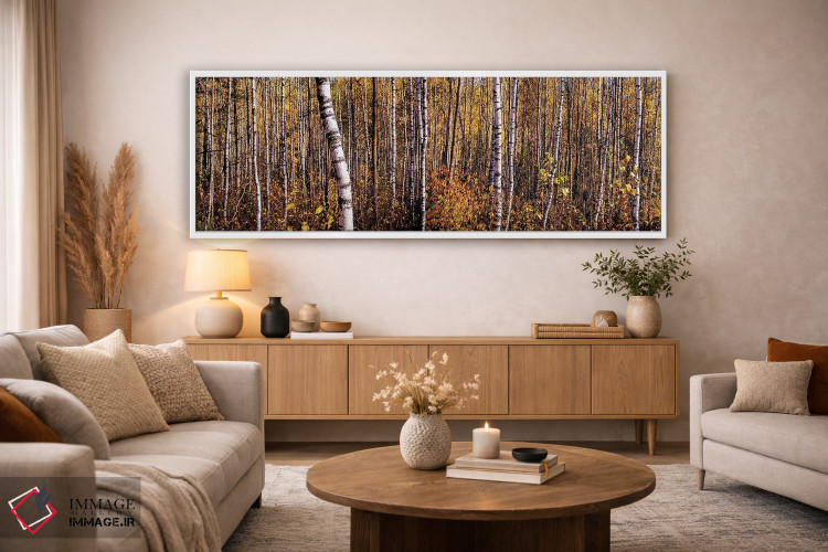 تابلو دکوراتیو پانورامای جنگل توس در پاییز اثر والری ریباکوف - D5W