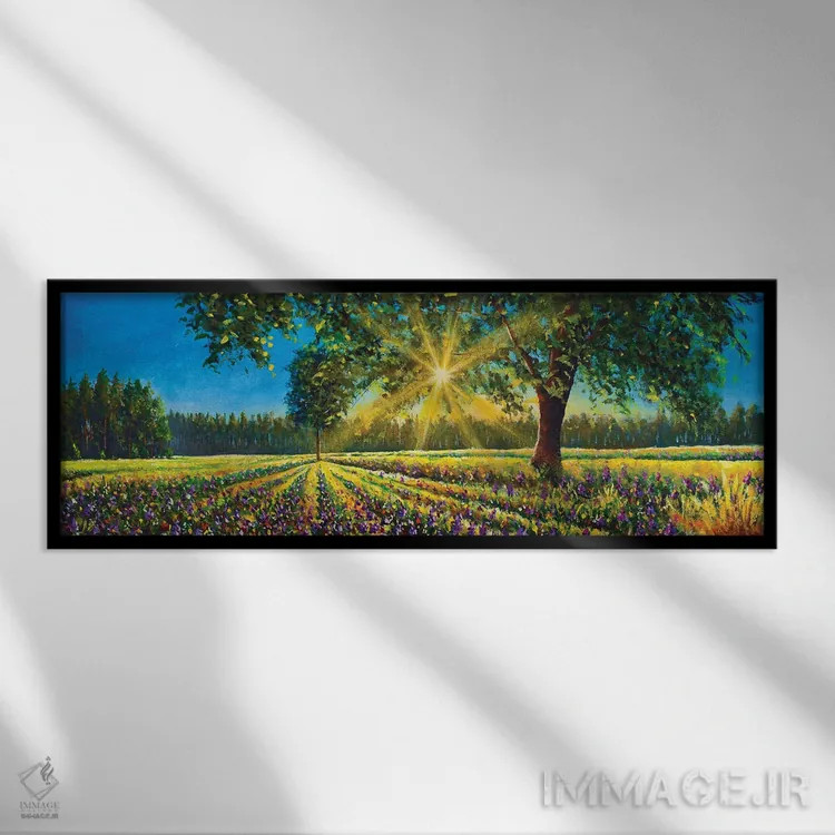 تابلو دکوراتیو Big Trees And Forest,پانورامای فوق عریض از منظره آفتابی خ… اثر والری ریباکوف - نمای قابدار مشکی
