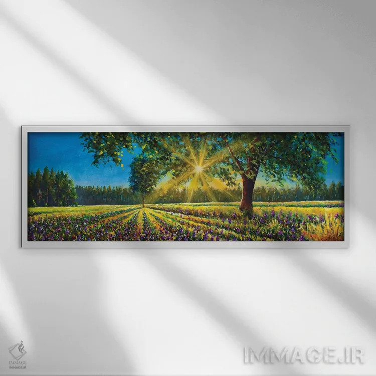 تابلو دکوراتیو Big Trees And Forest,پانورامای فوق عریض از منظره آفتابی خ… اثر والری ریباکوف - نمای قابدار سفید