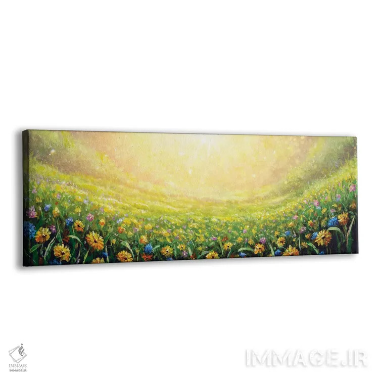 تابلو دکوراتیو بابونه های زرد و گل های وحشی آبی در میان چمن اثر والری ریباکوف - نمای پرسپکتیو محصول