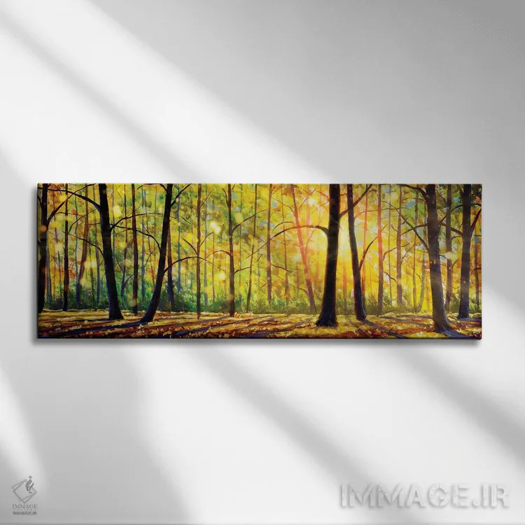 تابلو انتزاعی درختان آفتابی زیبا در جنگل اثر والری ریباکوف - نمای روبهرو روی دیوار