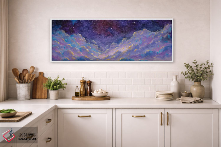 تابلو انتزاعی چشم انداز پانوراما با آسمان شب پرستاره و ابرهای خیالی بر ف… اثر والری ریباکوف - D1W