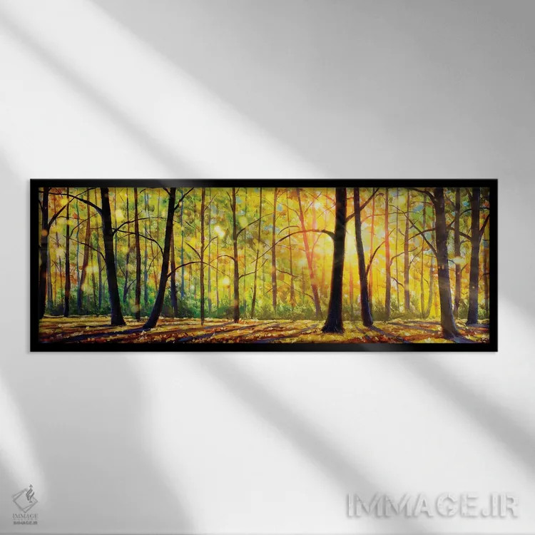 تابلو انتزاعی درختان آفتابی زیبا در جنگل اثر والری ریباکوف - نمای قابدار مشکی