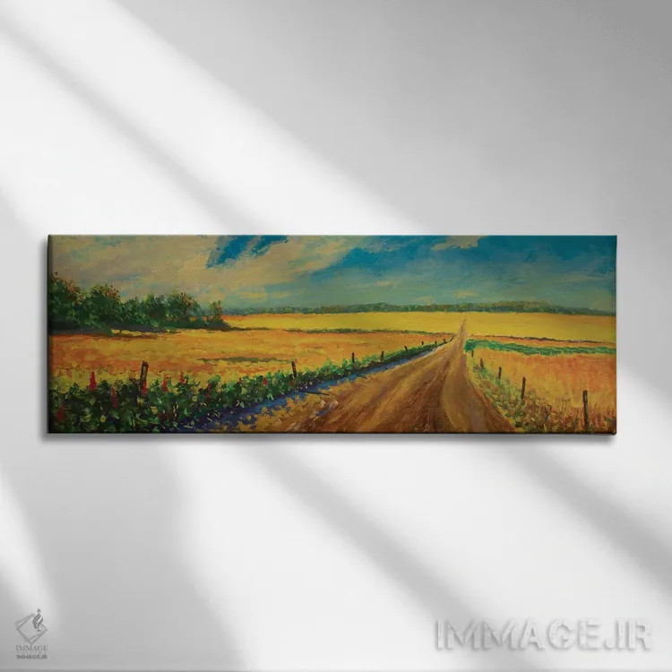 تابلوی روغنی پانوراما از جاده در مزرعه زرد گندم رسیده اثر والری ریباکوف - نمای روبهرو روی دیوار