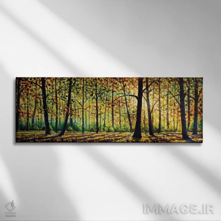 تابلو انتزاعی منظره جنگل پاییزی اثر والری ریباکوف - نمای روبهرو روی دیوار
