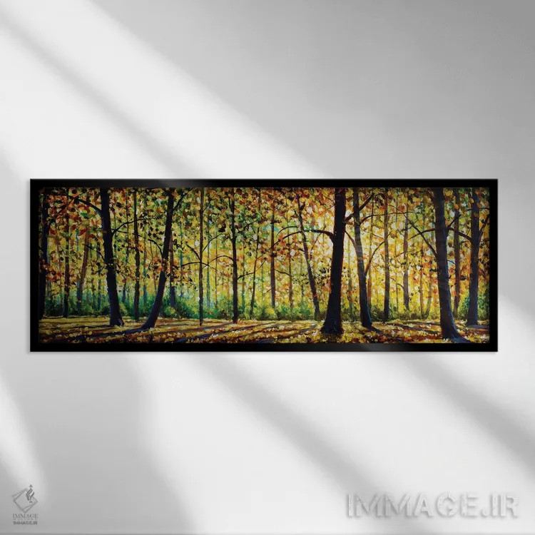 تابلو انتزاعی منظره جنگل پاییزی اثر والری ریباکوف - نمای قابدار مشکی