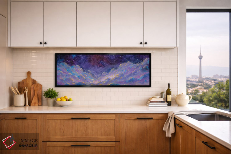 تابلو انتزاعی چشم انداز پانوراما با آسمان شب پرستاره و ابرهای خیالی بر ف… اثر والری ریباکوف - D5B