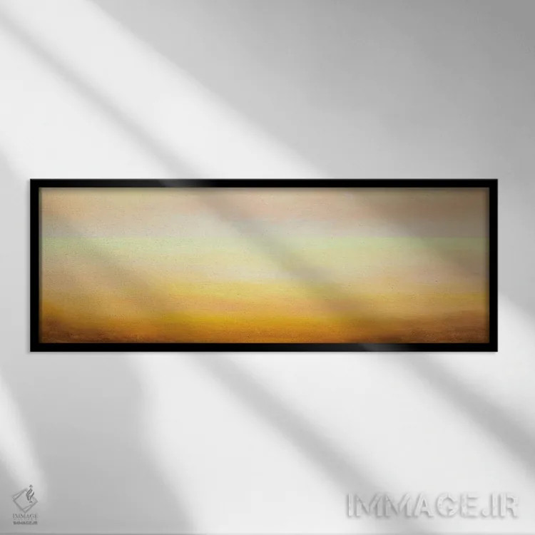 تابلو دکوراتیو پانورامای فوق عریض از افق لطیف زرد روشن و صورتی اثر والری ریباکوف - نمای قابدار مشکی