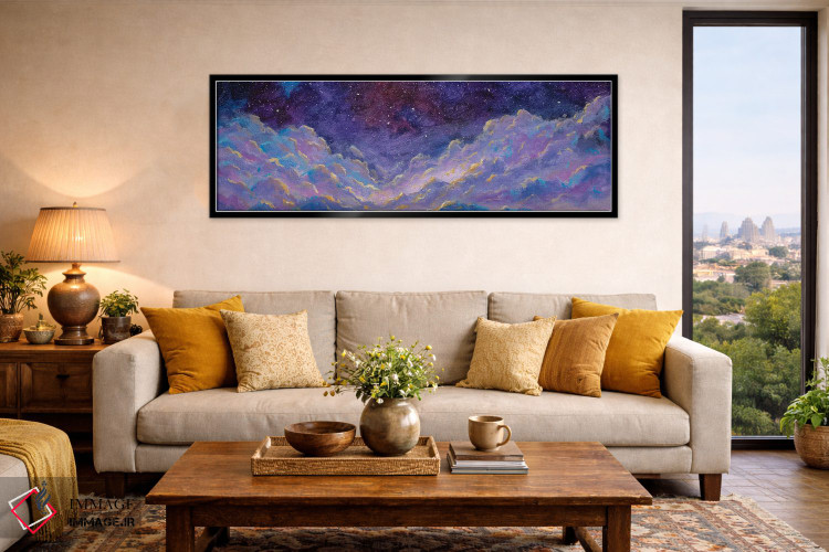 تابلو انتزاعی چشم انداز پانوراما با آسمان شب پرستاره و ابرهای خیالی بر ف… اثر والری ریباکوف - D6B
