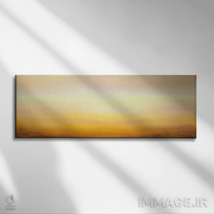 تابلو دکوراتیو پانورامای فوق عریض از افق لطیف زرد روشن و صورتی اثر والری ریباکوف - نمای روبهرو روی دیوار